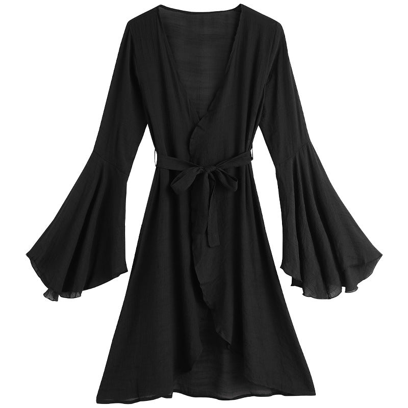 Long Tie Sun Protective Blouse Trumpet Long Sleeved Cardigan Bikini Overskirt Women Summer Bella Mia